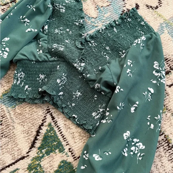 Abercrombie & Fitch Teal Floral Smocked Blouse - Picture 3 of 6
